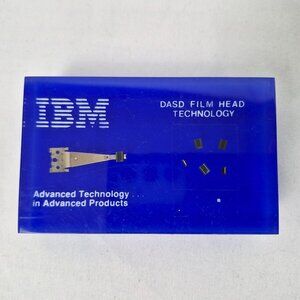 IBM Computer Chips DASD Film Head Technology Microchips Lucite Paperweight 1979